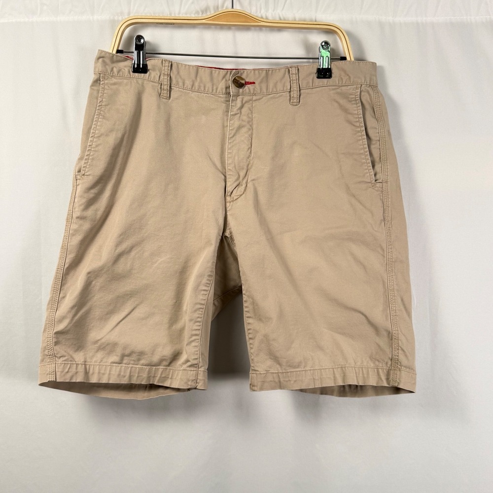 Mountain Khakis Slim Fit Shorts Cotton Poplin Khaki Tan Stretch Mens 34 x10